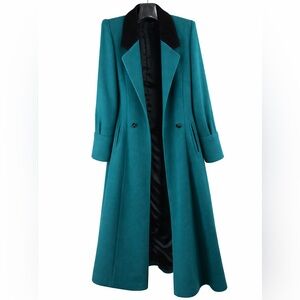 Teal Trench coat flared Anna Collection virgin wool fully lined.